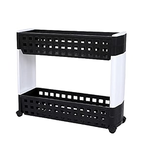 navrang 2 layer blackampwhite slim multipurpose floating shelves table mount kitchen storage slim rack with wheels for homeofficebedroom and bathroom plastic stand2 layer black ampwhite