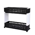NAVRANG 2 Layer Black&amp;White Slim Multipurpose Floating Shelves Table Mount Kitchen Storage Slim Rack With Wheels For Home,Office,Bedroom And Bathroom Plastic Stand(2 Layer Black &amp;,White)