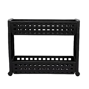 navrang 2 layer multipurpose kitchen storage slim rack with wheels for home office bedroom and bathroom 2 shelf black