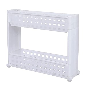 navrang 2 layer multipurpose kitchen storage slim rack with wheels for home office bedroom and bathroom 2 shelf white