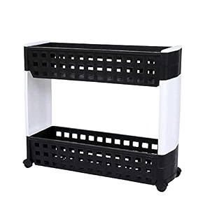 navrang 2 layer multipurpose kitchen storage slim rack with wheels for home office bedroom and bathroom 2 shelf black amp white