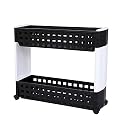 NAVRANG 2 Layer Multipurpose Kitchen Storage Slim Rack with Wheels for Home, Office, Bedroom and Bathroom (2 Shelf, Black &amp; White)