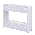 NAVRANG 2 Layer White Slim Multipurpose Floor Mount, Tiered Shelf Kitchen Storage Rack With Wheels For Home, Office, Bedroom And Bathroom Plastic Stand (2 Layer, White)
