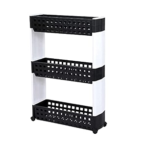 navrang 3 layer multipurpose kitchen storage slim rack with wheels for home office bedroom and bathroom 3 shelf black amp white