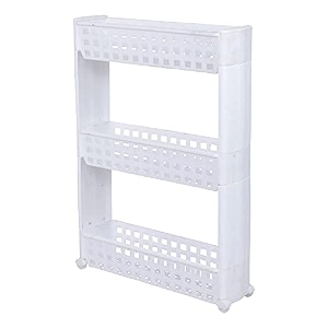 navrang 3 layer multipurpose kitchen storage slim rack with wheels for home office bedroom and bathroom 3 shelf white