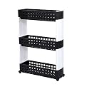 NAVRANG 3 Layer Multipurpose Kitchen Storage Slim Rack with Wheels for Home, Office, Bedroom and Bathroom (3 Shelf, Black & White)