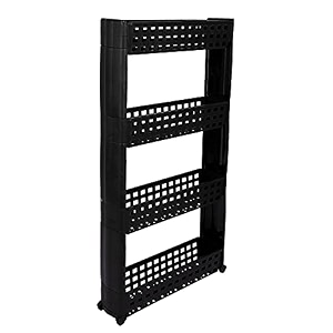 navrang 4 layer black slim multipurpose kitchen storage slim rack with wheels for home office bedroom and bathroom plastic stand 4 layer black