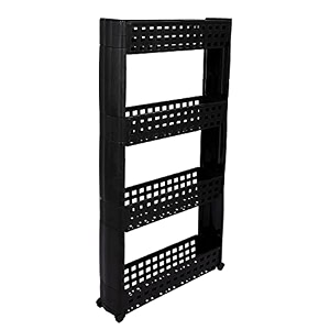 navrang 4 layer multipurpose kitchen storage slim rack with wheels for home office bedroom and bathroom 4 shelf black