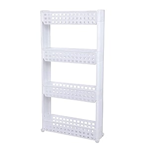 navrang 4 layer multipurpose kitchen storage slim rack with wheels for home office bedroom and bathroom 4 shelf white