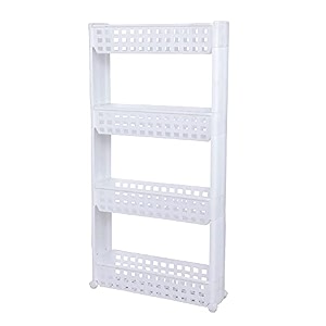 navrang 4 layer white slim multipurpose kitchen storage slim rack with wheels for home office bedroom and bathroom plastic stand 4 layer white