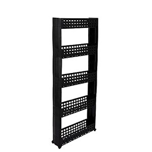 navrang 5 layer multipurpose kitchen storage slim rack with wheels for home office bedroom and bathroom 5 shelf black