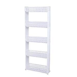 navrang 5 layer multipurpose kitchen storage slim rack with wheels for home office bedroom and bathroom 5 shelf white