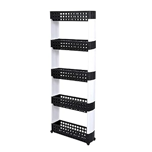 navrang 5 layer multipurpose kitchen storage slim rack with wheels for home office bedroom and bathroom 5 shelf black amp white