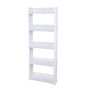 navrang 5 layer white slim multipurpose kitchen storage slim rack with wheels for home office bedroom and bathroom plastic stand 5 layer white