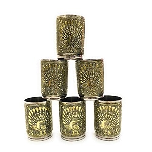 navrang glass set for water decorative juice glasses set of 6 220 ml golden oxidized