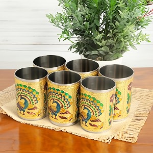 navrang serving glass set water glass juice glass set golden meenakari 023 liter