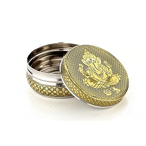 navrang stainless steel container box meenakari storage box ganesh ji design return gifts packi of 1 golden