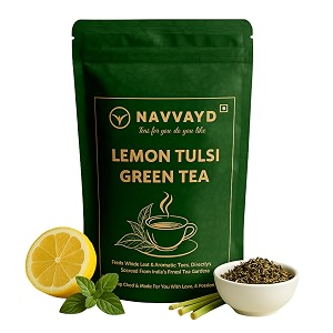 navvayd lemon tulsi green tea with real lemongrass amp lemon tulsi for managing cough n cold amp stress relief loose leaf - enjoy hot or cold 100 gm