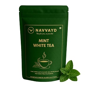 navvayd organic mint white tea with peppermint amp spearmint loose leaf -enjoy hot or cold 100 gm