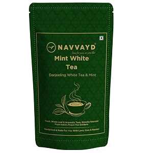 navvayd organic mint white tea with peppermint amp spearmint loose leaf -enjoy hot or cold 50 gm