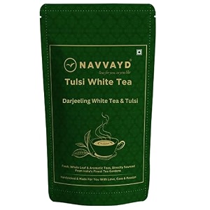 navvayd organic tulsi white tea with krishna tulsi for boosting immunity loose leaf 50 gm