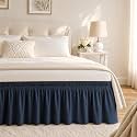 Navy Blue Bed Skirt King Size 18" Drop, Elastic Wrap Around Bedskirt
