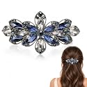 Navy Blue Crystal Hair Clip for Women, Floral Rhinestone Barrette