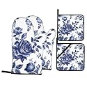Navy Blue Floral Oven Mitts and Pot Holders Sets - Vintage Rose Kitchen Mitts Potholders 4 Pack Heat Resistant Chinoiserie Flower Oven Gloves Hot Pads for Kitchen Baking Grilling Party