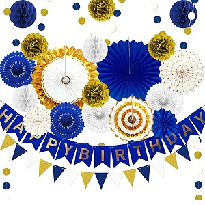 24Pcs Navy Blue Gold Happy Birthday Party