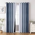 Navy Blue and Greyish White Blackout Curtains for Living Room 62 Inch Wide