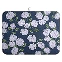Navy Blue Hydrangea Dish Drying Mats Spring Summer Dish Mat Vintage Floral Drying Matt Dishes Dryer Pad for Kitchen Counter Absorbent Microfiber Washable Foldable Reusable 18x24 in