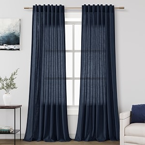 Navy Blue Linen Curtains 90 inch Length