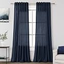 Navy Blue Linen Curtains 90 inch Length