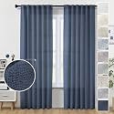 Navy Blue Linen Curtains 96 Inches Long 2 Panel Set Midnight Blue Light Filtering Privacy Semi Sheer Curtain Panels Modern Farmhouse Window Drapes for Living Room Bedroom Indigo, 8FT