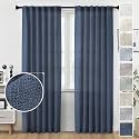 Navy Blue Polyester Curtains 96 Inches Long 2 Panel Set Midnight Blue Light Filtering Privacy Semi Sheer Curtain Panels Modern Farmhouse Window Drapes for Living Room Bedroom Indigo, 8FT