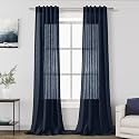 Navy Blue Linen Textured 96 Inch Curtains