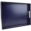 Navy Blue Serving Tray for Coffee Table, Rectangular Plastic Decorative Tray with Handles for Entertaining, Outdoor Patio, Living Room, Ottoman, Bathroom Counter, 11.8”*15.7”*1.6”