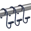 Navy Blue Shower Curtain Hooks, Bathway Shower Curtain Rings Rust Proof, 12PCS Shower Hooks for Shower Curtain, T-Bar Design Convenient Elegant Shower Curtain Hangers for Bathroom Kitchen Wardrobe