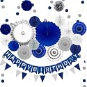 24Pcs Navy Blue and Silver Happy Birthday Party Decoration for Baby Shower