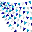 Navy Blue Silver Party Decorations Metallic Fabric Triangle Pennant Banner Flag Bunting Garland for Graduation Birthday Retirement Wedding Bachelorette Nautical Ahoy Achor Outdoor Party Supplies