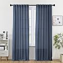 Nay Blue Linen Curtains 102 inch Length for Living Room 2 Panel Set Rod Pocket Semi Sheer Curtains Linen Window Drapes for Bedroom Farmhouse Back Tab Light Filtering Curtains Navy