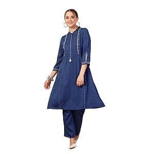 nayam by lakshita women39s blue embroidered a-line kurta and palazzo set