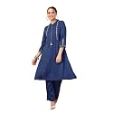 Nayam By Lakshita Women's Blue Embroidered A-line Kurta and Palazzo Set