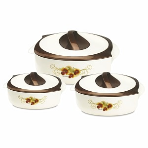nayasa desire casserole gift set  800 1200 1800 ml  chapati box  serving bowl with lid  pu insulated  bpa free  odour proof  food grade  easy to carry and store  serving casserole  brown