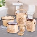 Nayasa Funk 6 Piece Plastic Bathroom Set, Complete Bathroom Accessories Combo with Bucket, Mug and Utility Essentials, Durable Household Bathroom Organizer Set for Home Use, Brown