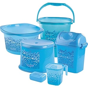 nayasa funk bathroom set dlx 6 pcs  bkt 25 l  mug 15 l  basin 20 l dustbin 14 l  509 stool  soap case  bathroom accessory set plastic  bathroom set  bath set for bathroom  blue