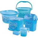 Nayasa Funk Bathroom Set DLX 6 Pcs | Bkt 25 L + Mug 1.5 L + Basin 20 L+ Dustbin 14 L + 509 Stool + Soap Case | Bathroom Accessory Set Plastic | Bathroom Set | Bath Set for Bathroom | Blue