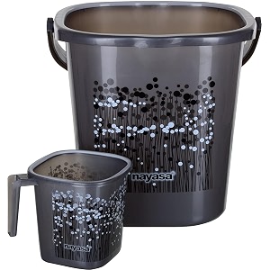 nayasa square ring funk plastic set for bathroom  18 liters bucket amp 15 liters mug  bathroom set of 4  bathroom accessories set  bucket mug stool amp soap case black