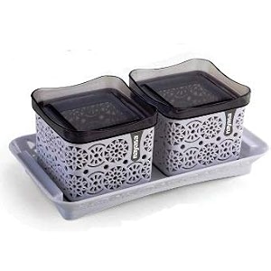 nayasa plastic romano dry fruit container square by bansal group grey pack of 2