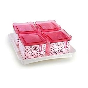 nayasa romano plastic dry fruit container square by bansal group 540 ml pack of 4 pink